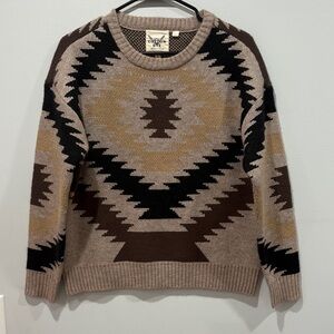 Women's Geometric Crewneck Sweater - Brown, Black, and Tan $45 website